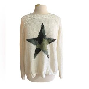 Wooden Ships M/L cream camo star crew neck sweater